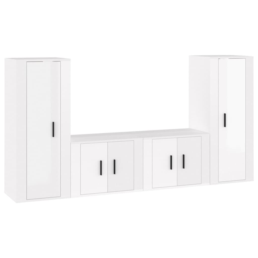 vidaXL Ensemble de meubles TV 4 pcs Blanc brillant Bois d'ingénierie