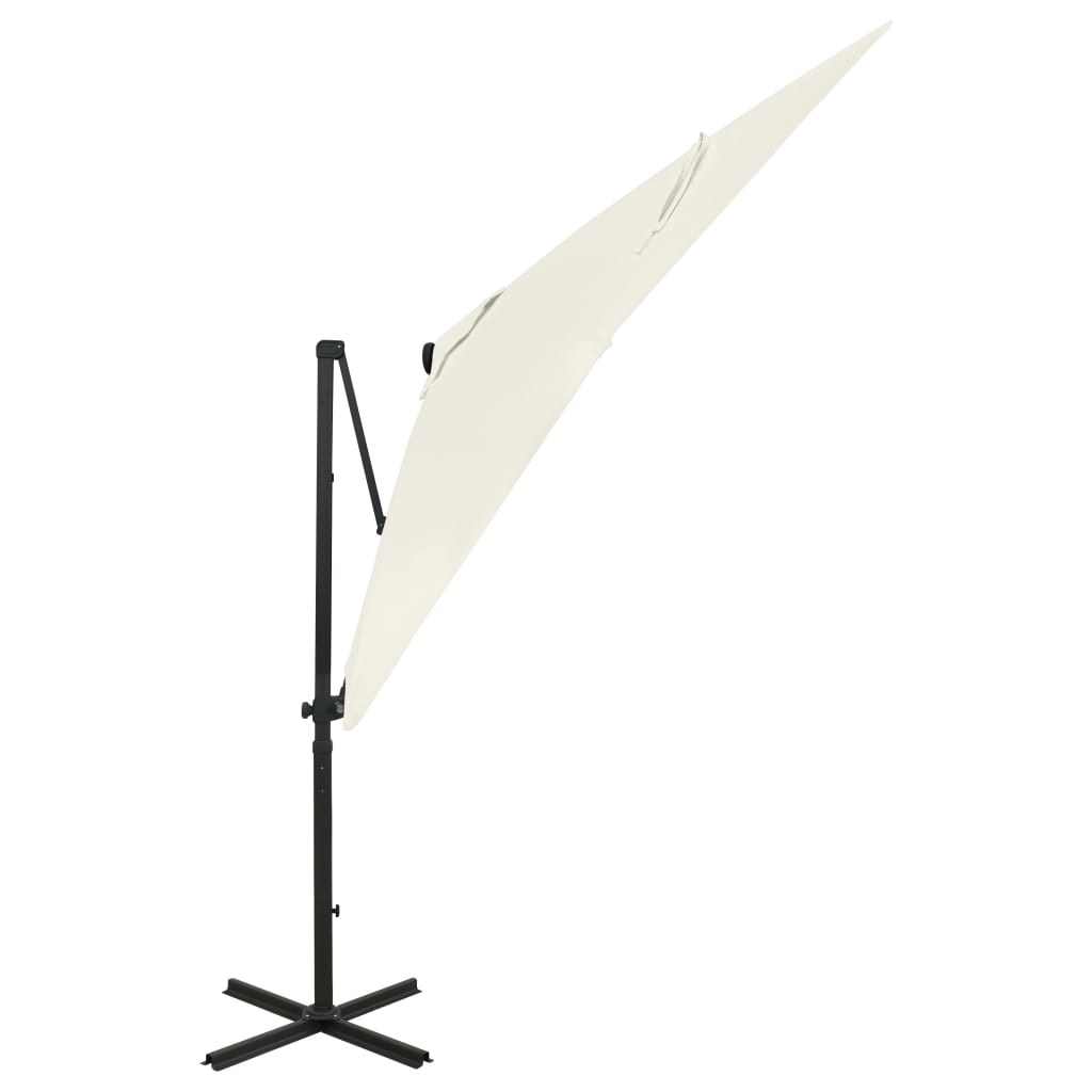 vidaXL Parasol de jardin en porte-à-faux et mât et lumières LED sable