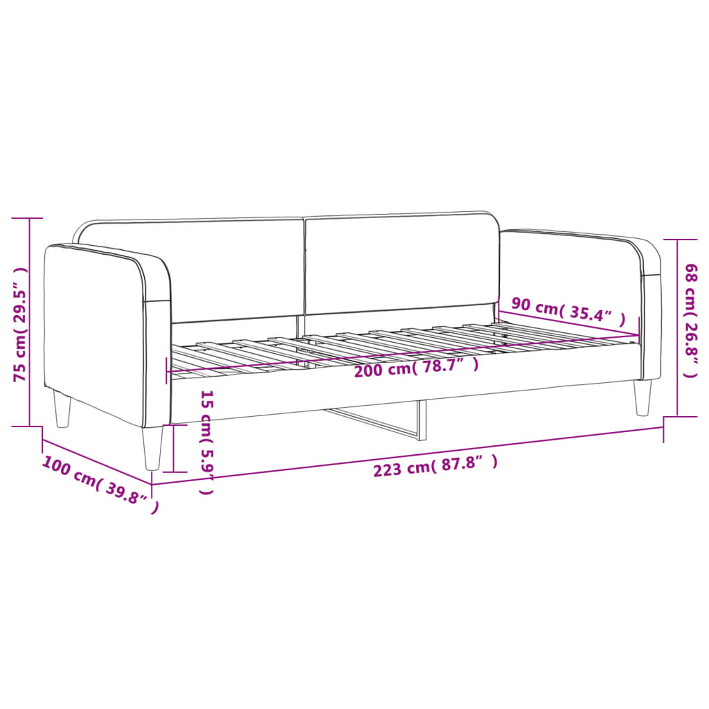 vidaXL Lit de repos noir 90x200 cm tissu