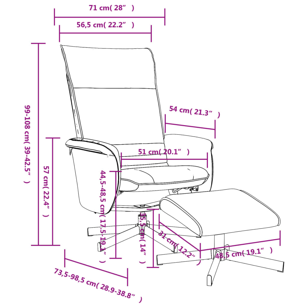 vidaXL Fauteuil inclinable avec repose-pied noir similicuir