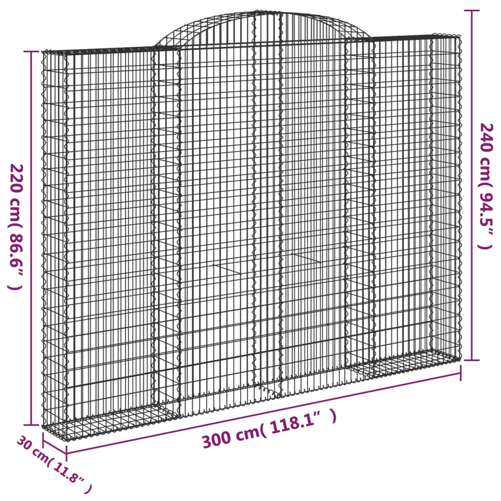 vidaXL Paniers à gabions arqués 5 pcs 300x30x220/240 cm fer galvanisé