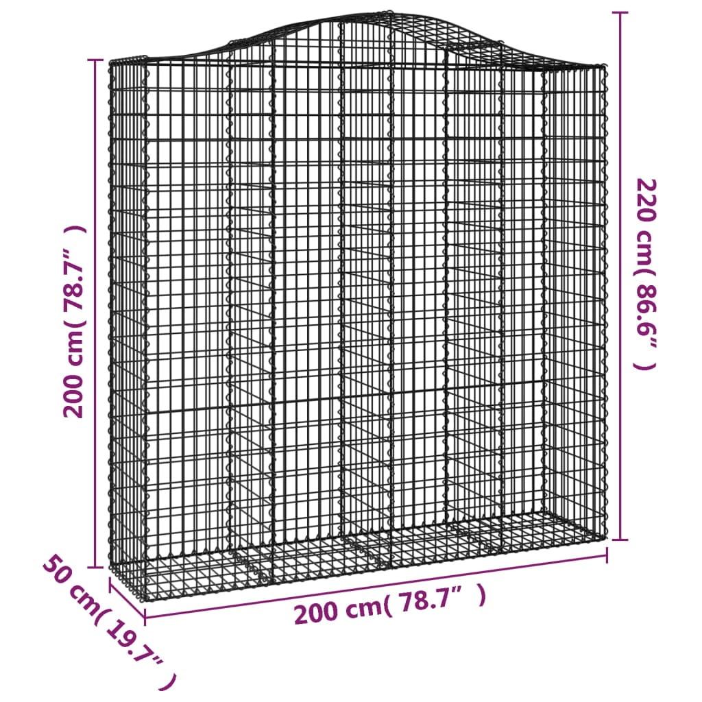 vidaXL Paniers à gabions arqués 2 pcs 200x50x200/220 cm Fer galvanisé