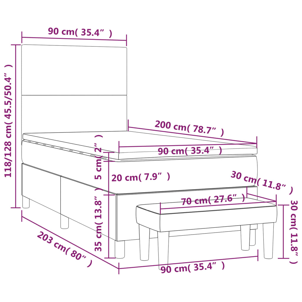 vidaXL Sommier à lattes de lit avec matelas Gris 90x200 cm Similicuir