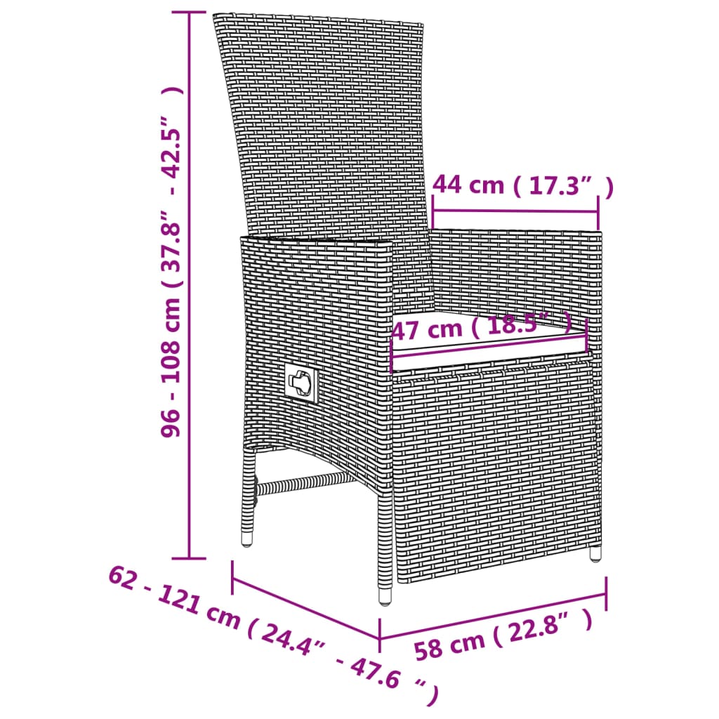 vidaXL Ensemble à manger de jardin et coussins 3 pcs Beige poly rotin