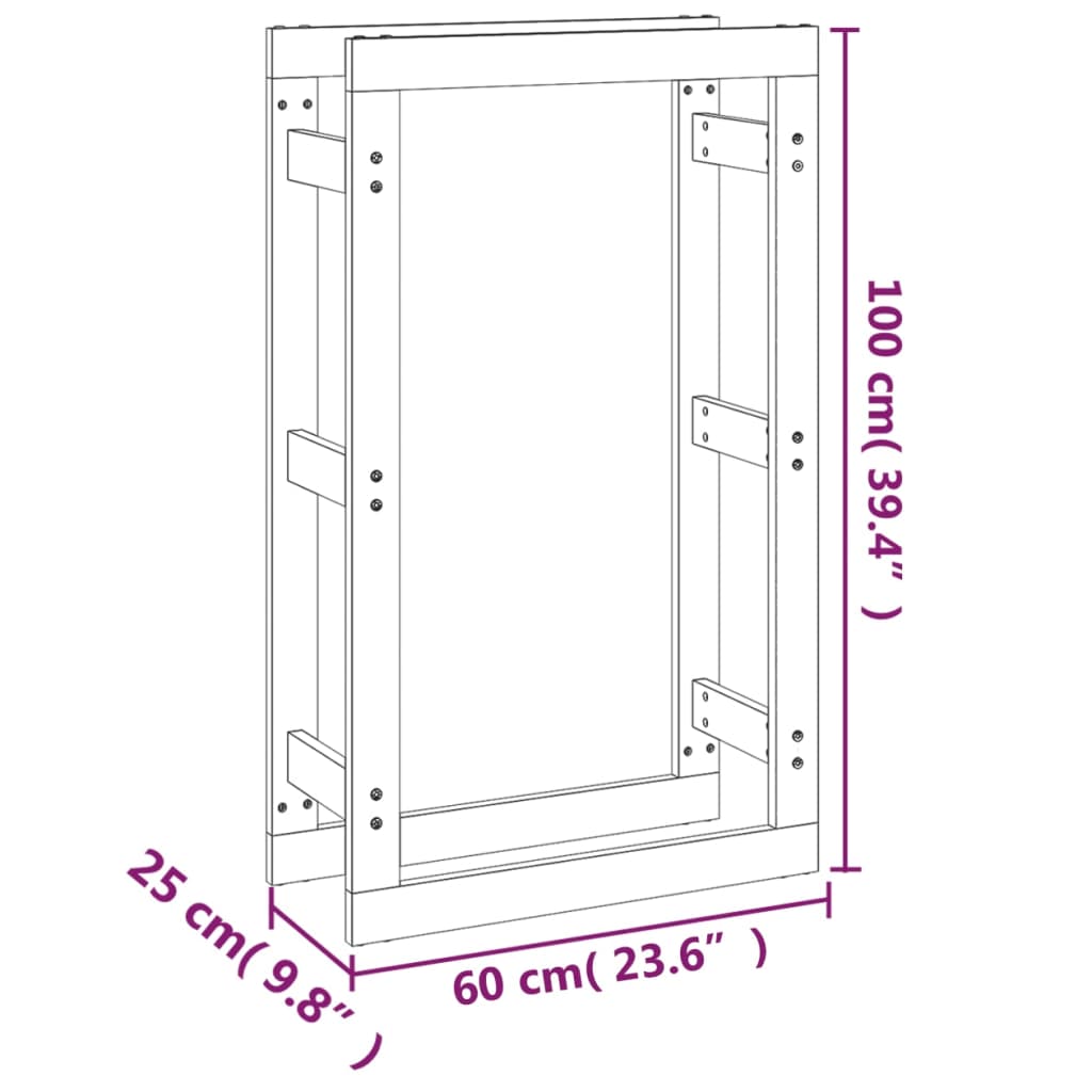 vidaXL Support pour bois de chauffage Gris 60x25x100 cm Bois de pin