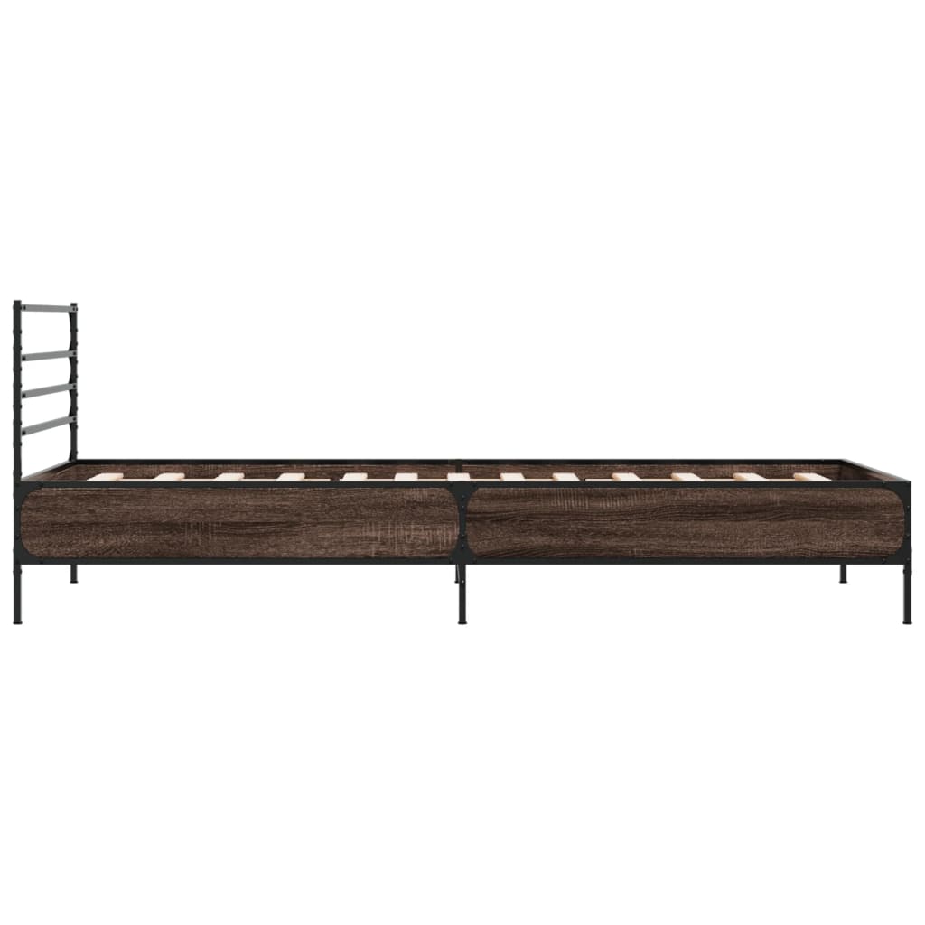 vidaXL Cadre de lit chêne marron 75x190 cm bois d'ingénierie et métal