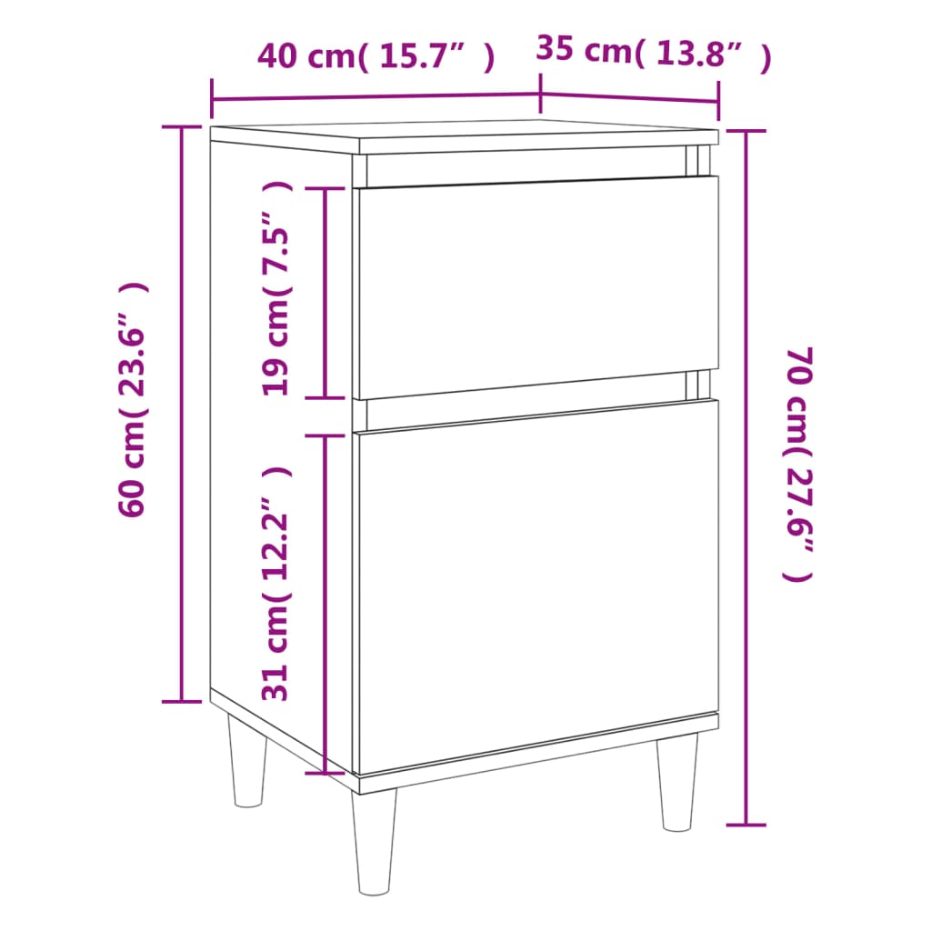 vidaXL Tables de chevet 2 pcs chêne fumé 40x35x70 cm