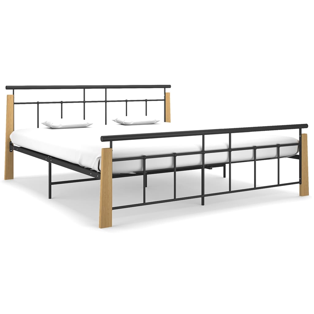 vidaXL Cadre de lit sans matelas métal bois de chêne massif 180x200 cm