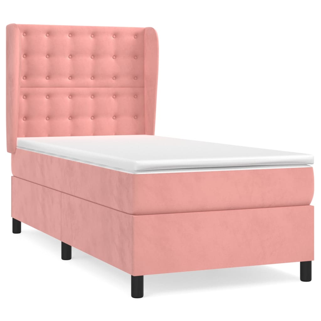 vidaXL Sommier à lattes de lit avec matelas Rose 100x200 cm Velours