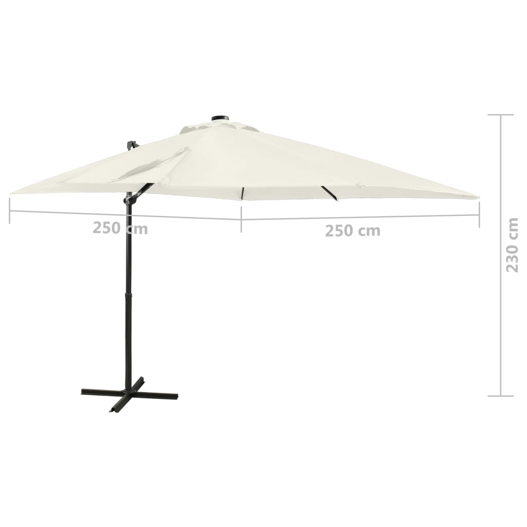 vidaXL Parasol de jardin en porte-à-faux et mât et lumières LED sable