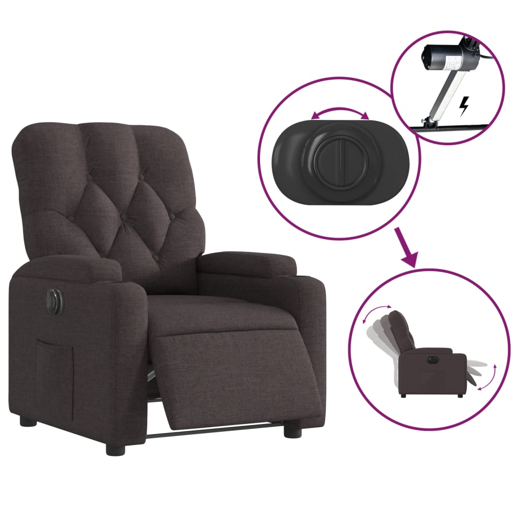 vidaXL Fauteuil inclinable électrique Marron foncé Tissu