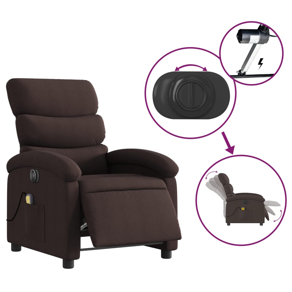 vidaXL Fauteuil de massage inclinable électrique Marron foncé Tissu