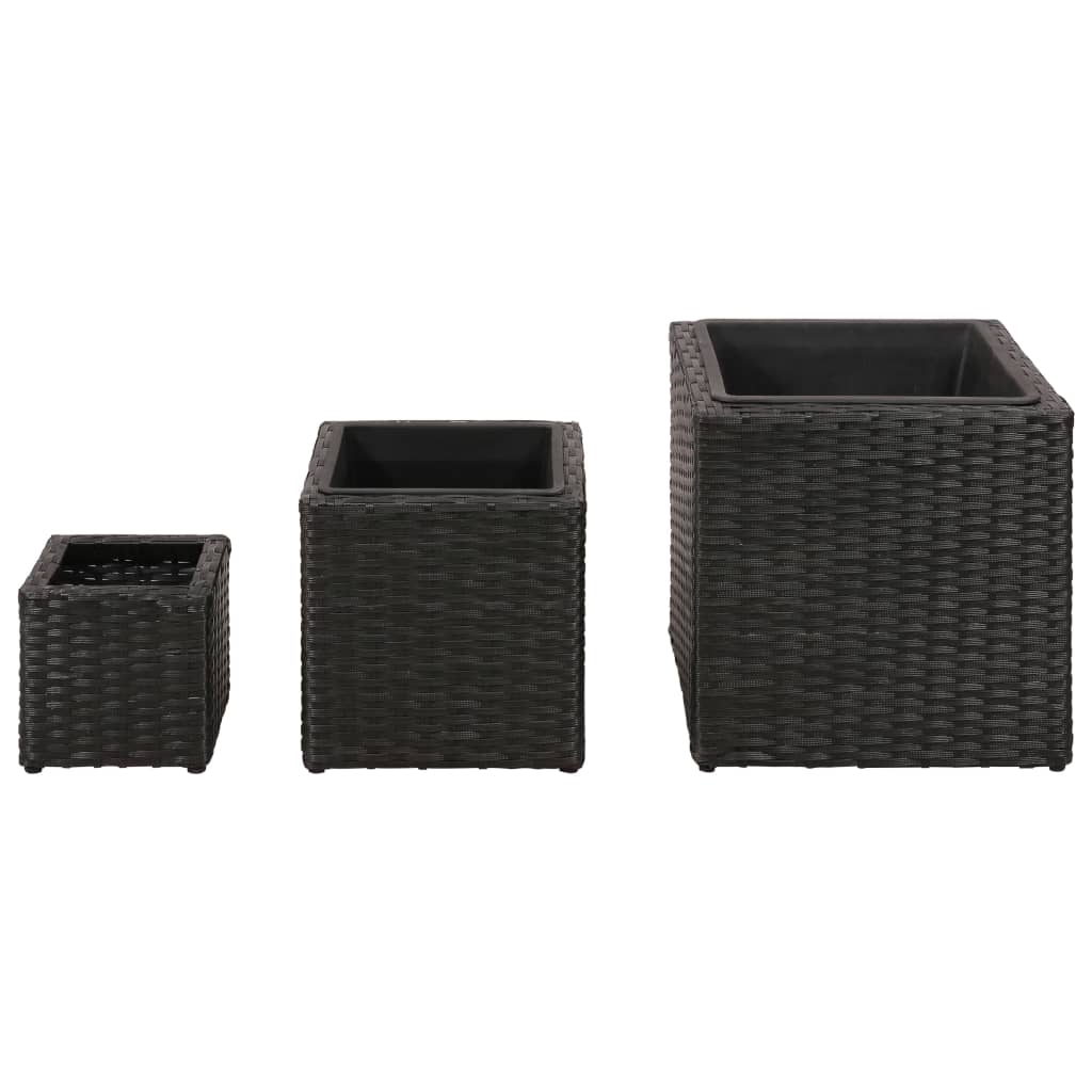 vidaXL Lits surélevés de jardin 3 pcs Résine tressée Noir