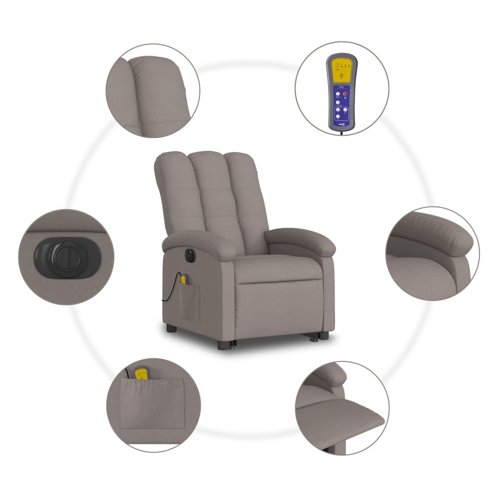 vidaXL Fauteuil inclinable de massage électrique Taupe Tissu