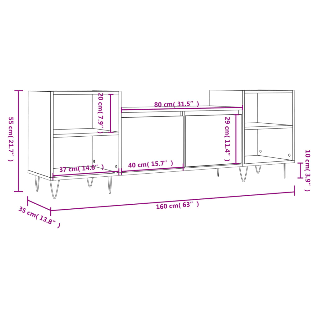 vidaXL Meuble TV Chêne sonoma 160x35x55 cm Bois d'ingénierie