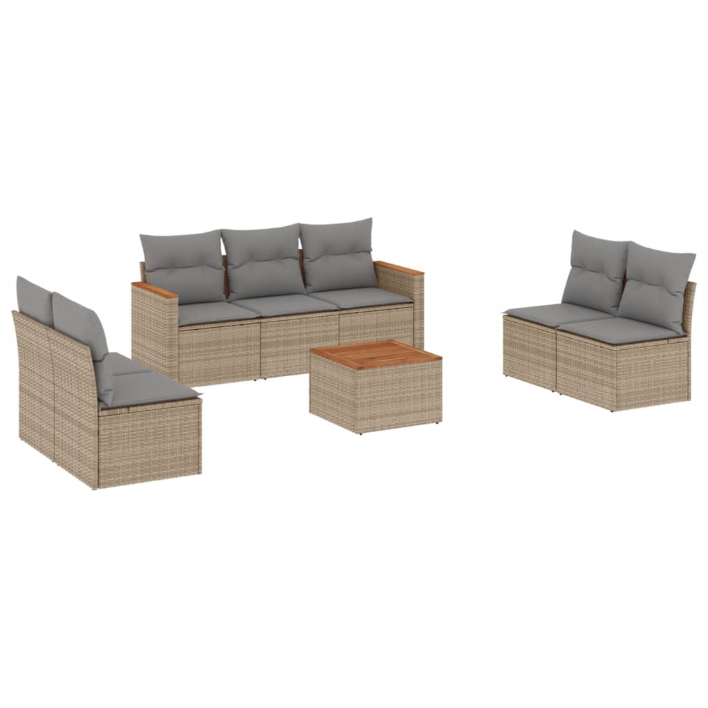 vidaXL Salon de jardin avec coussins 8pcs mélange beige résine tressée