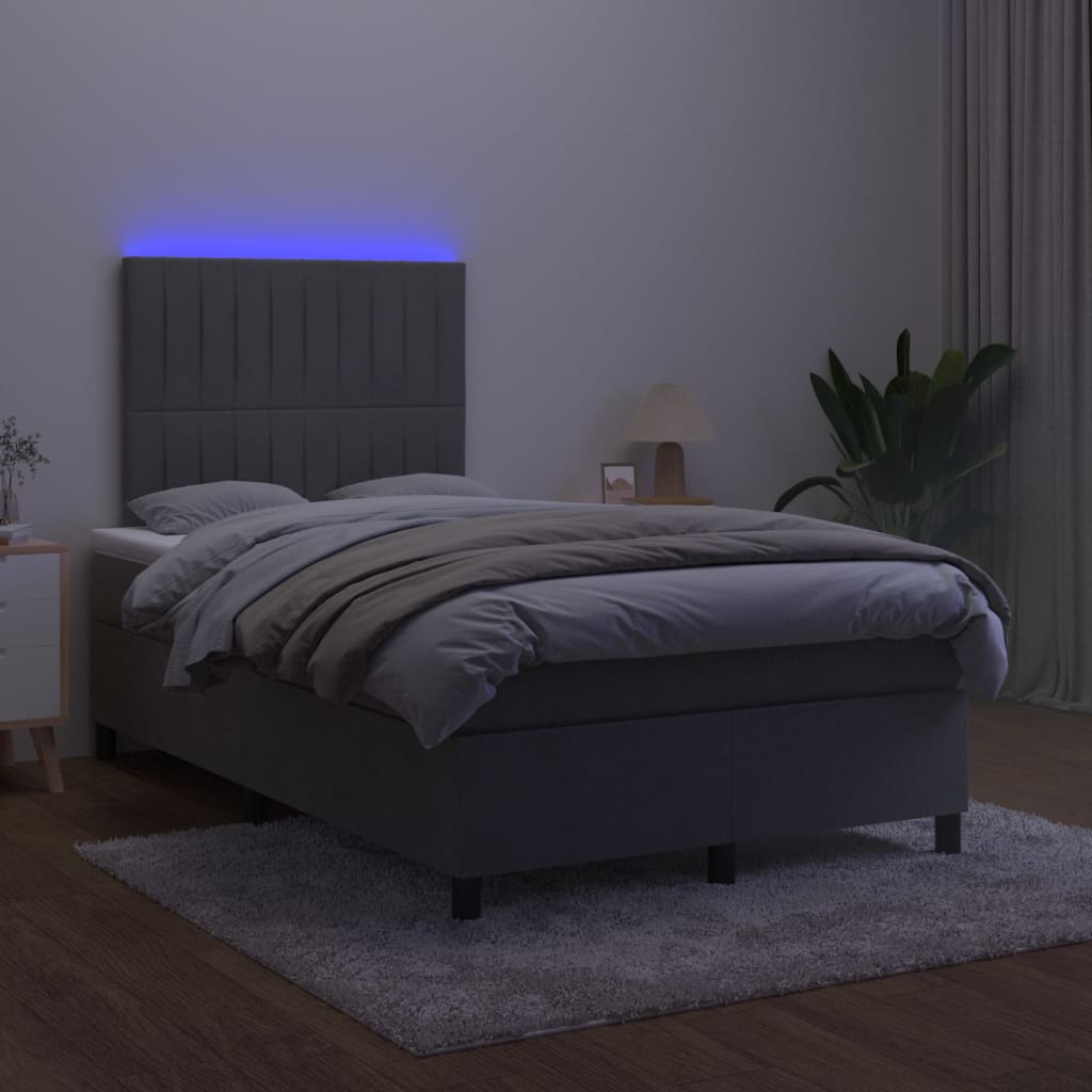 vidaXL Sommier à lattes de lit avec matelas LED Gris foncé 120x200 cm