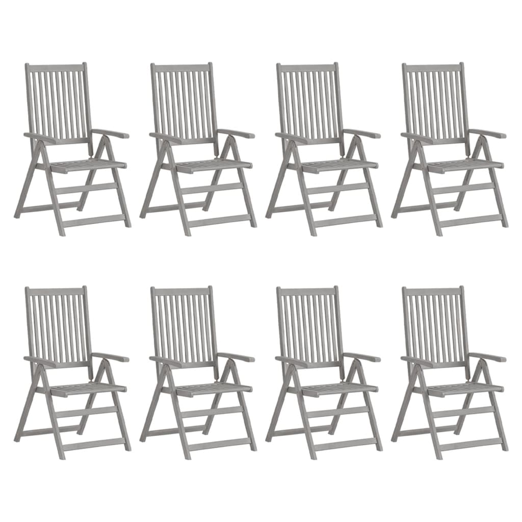 vidaXL Chaises inclinables de jardin et coussins lot de 8 Gris Acacia