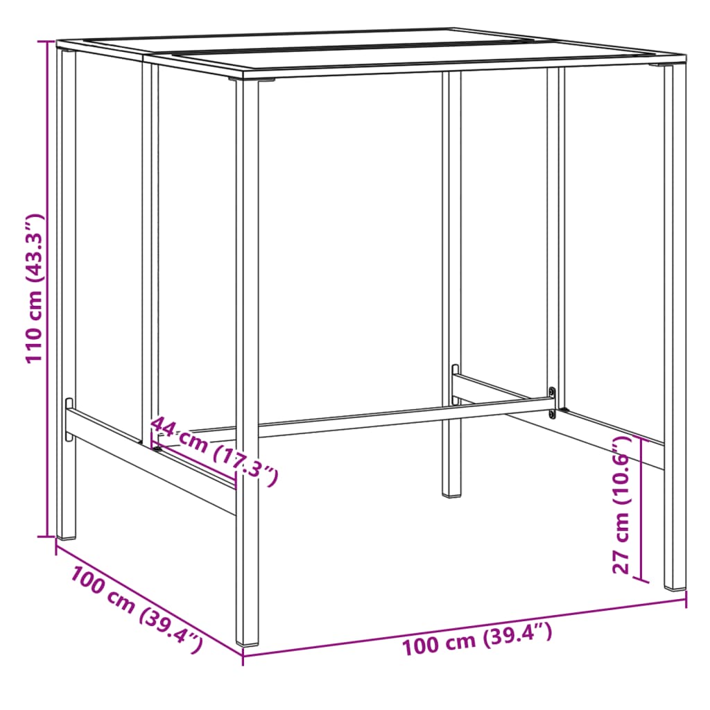 vidaXL Table de bar noir 100x100x110 cm acier enduit de poudre