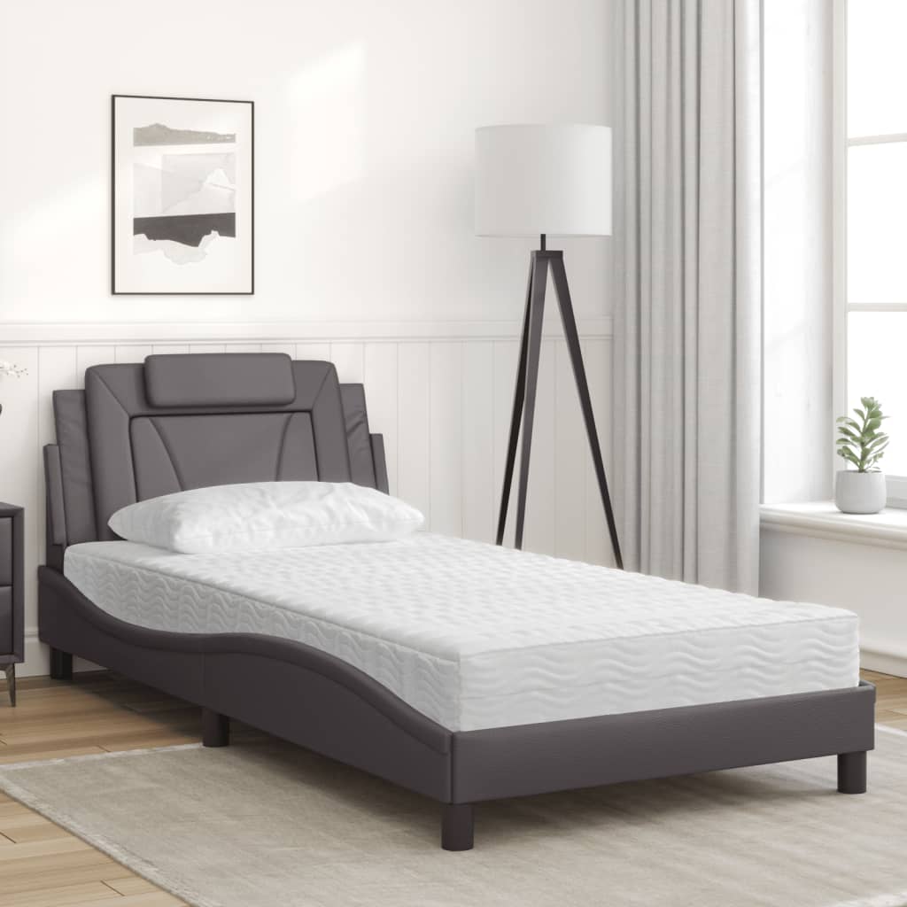 vidaXL Lit avec matelas gris 100x200 cm similicuir