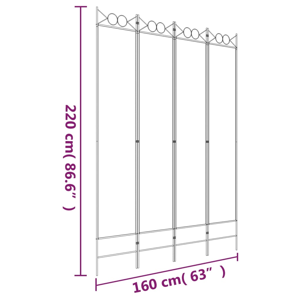 vidaXL Cloison de séparation 4 panneaux Blanc 160x220 cm Tissu