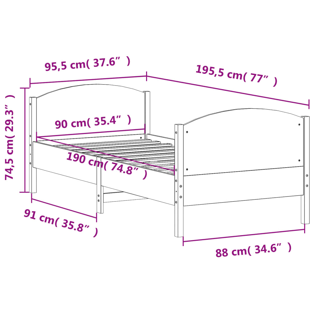 vidaXL Cadre de lit sans matelas 90x190 cm bois de pin massif