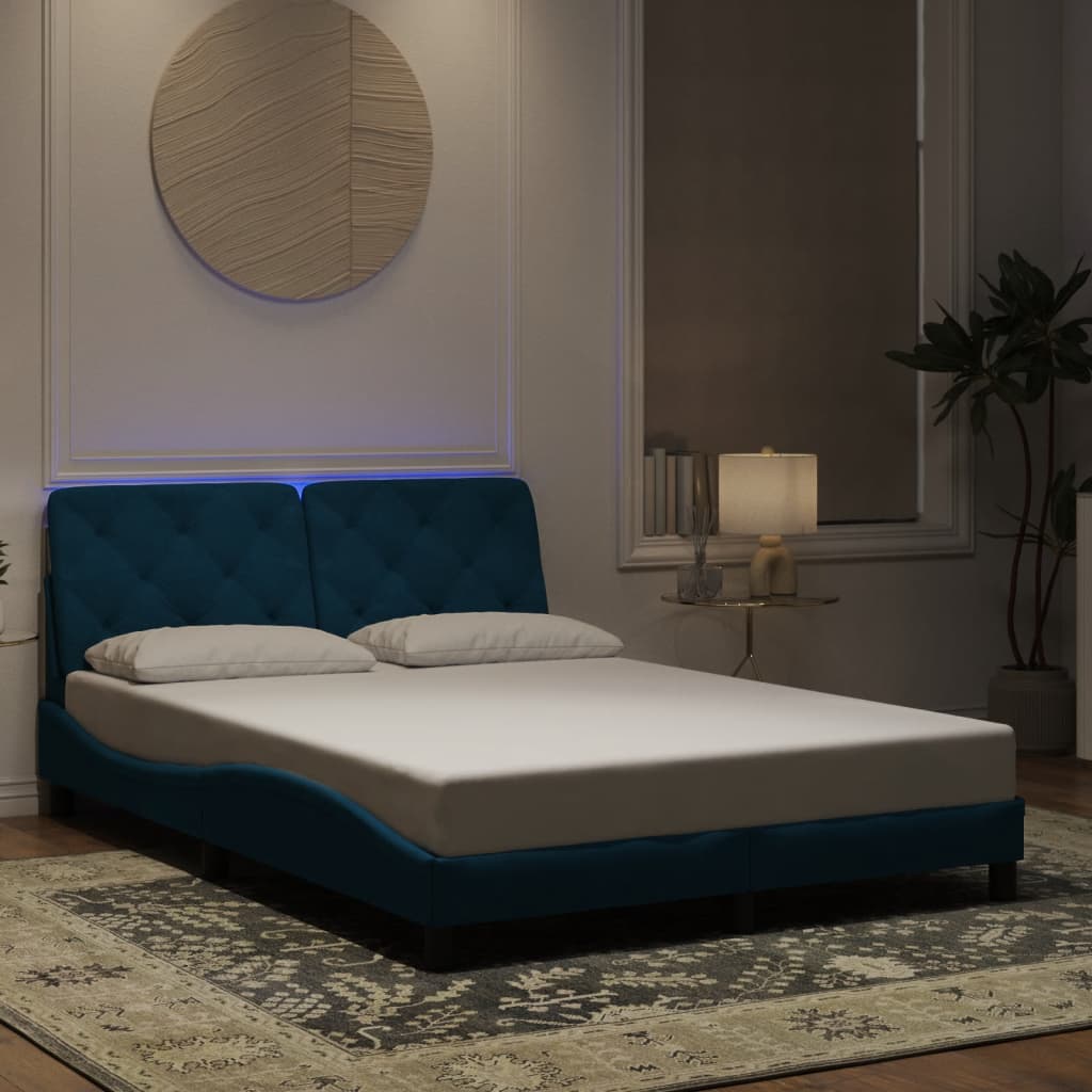 vidaXL Cadre de lit avec LED sans matelas bleu 140x190 cm velours