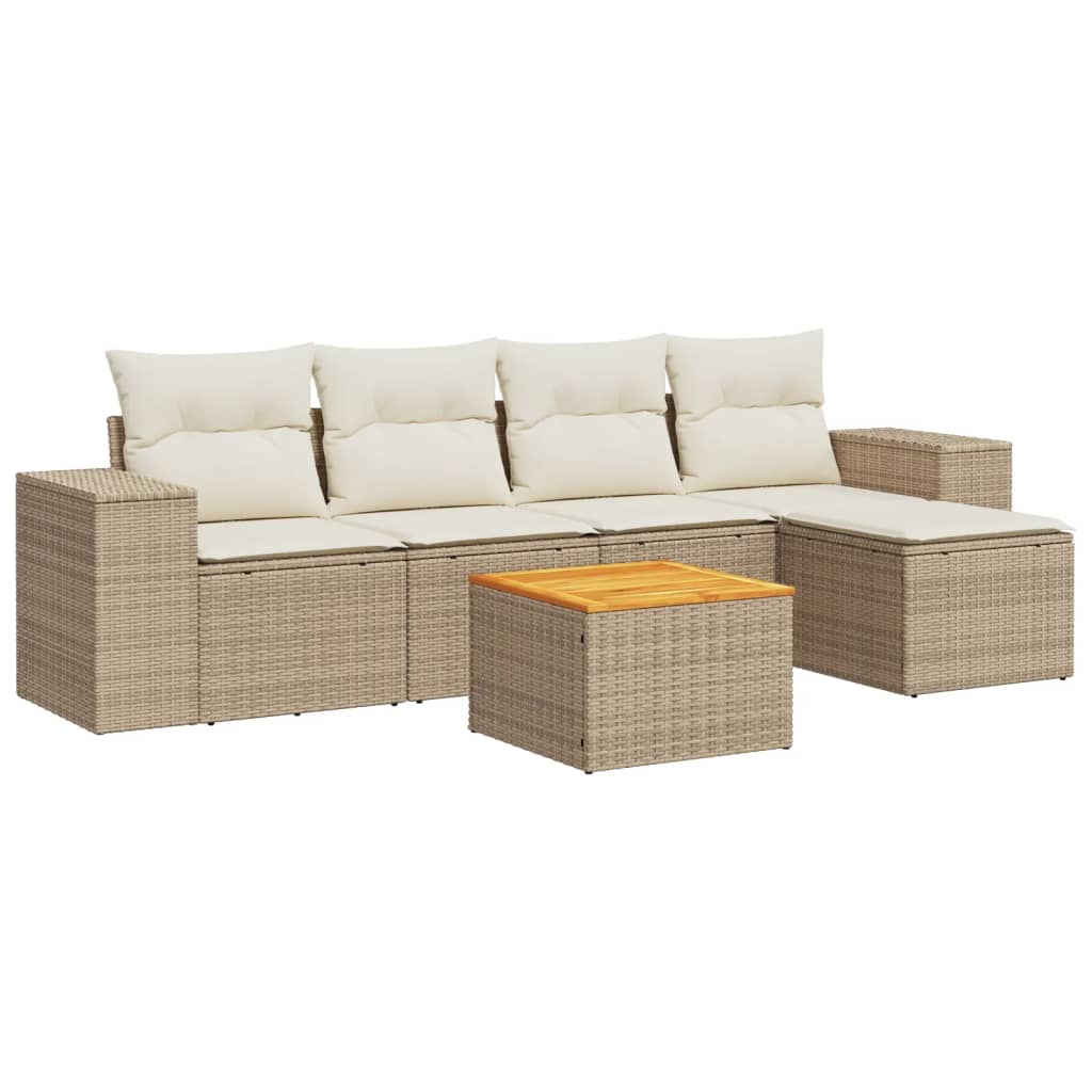 vidaXL Salon de jardin avec coussins 6 pcs beige résine tressée