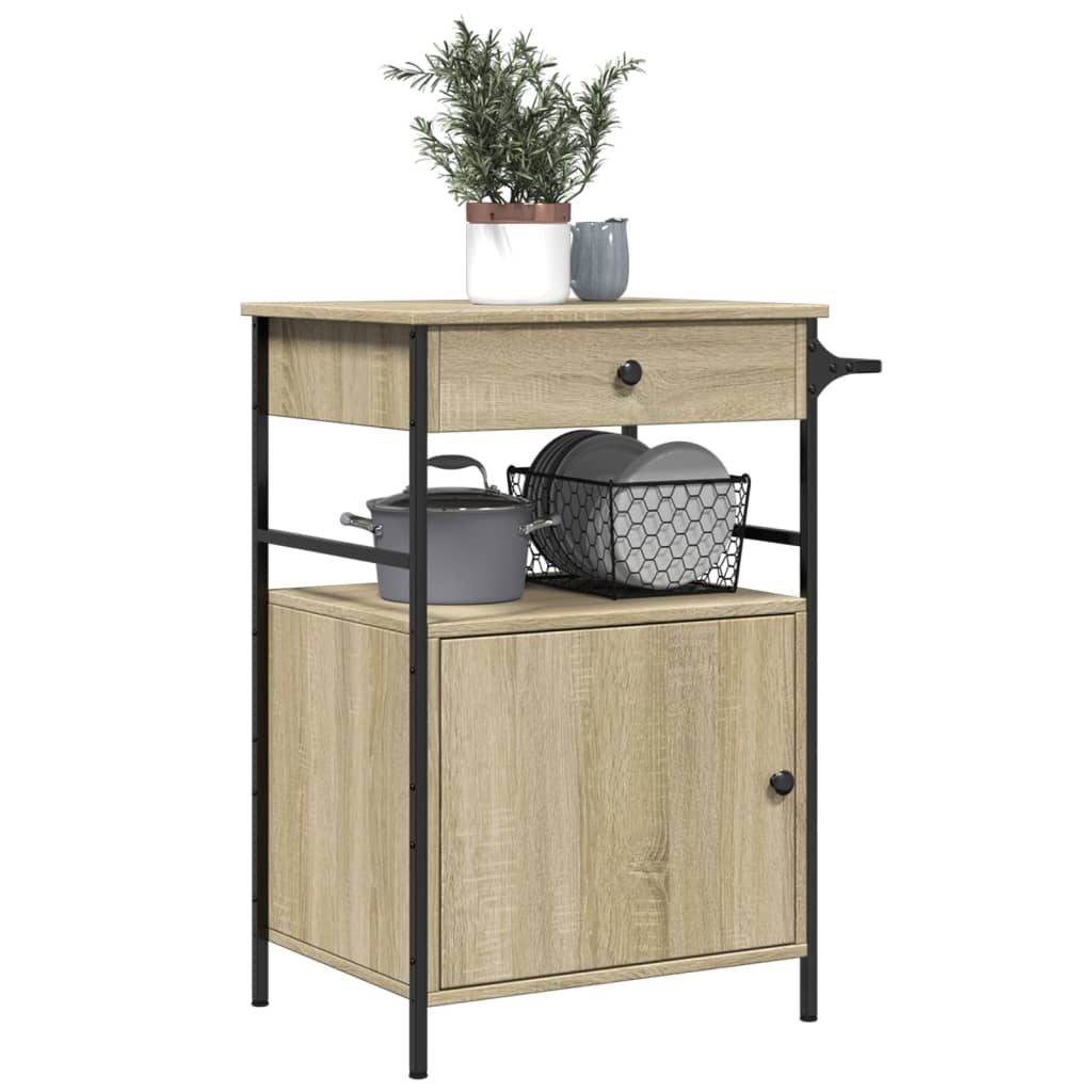 vidaXL Chariot de cuisine chêne sonoma 56x43x89,5 cm bois d'ingénierie