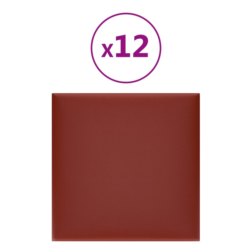 vidaXL Panneaux muraux 12pcs Rouge bordeaux 30x30cm Similicuir 1,08 m²