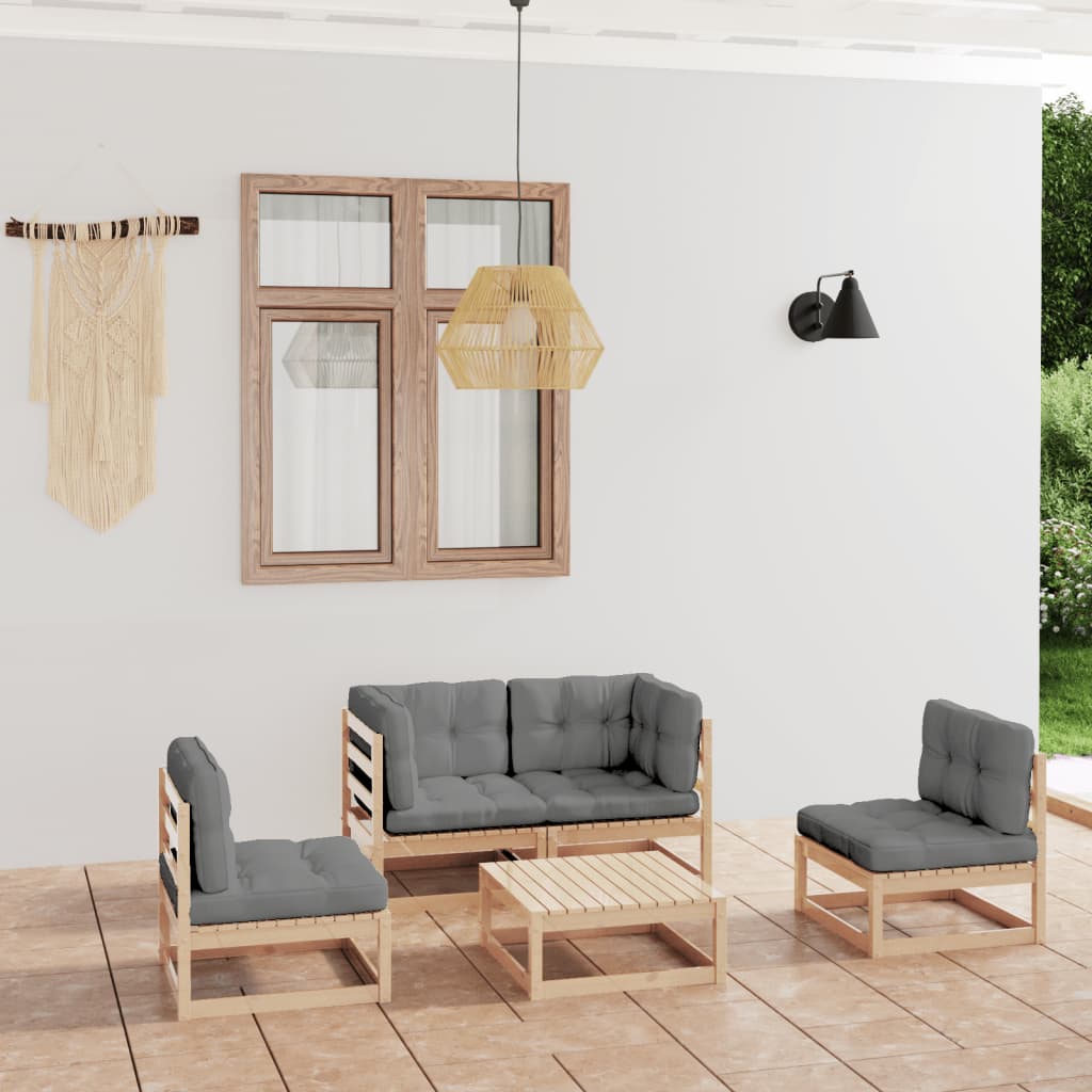 vidaXL Salon de jardin 5 pcs avec coussins Bois de pin massif