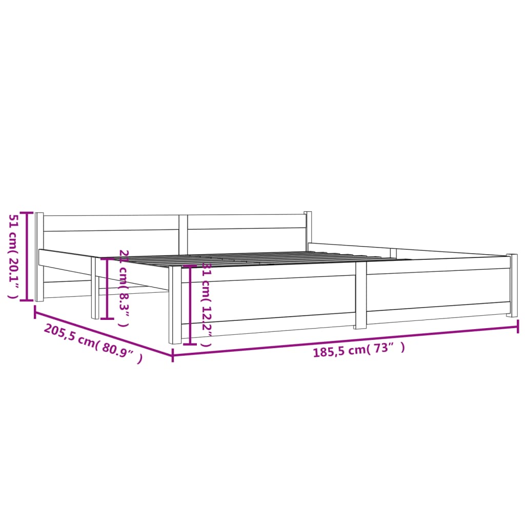 vidaXL Cadre de lit bois massif 180x200 cm super king