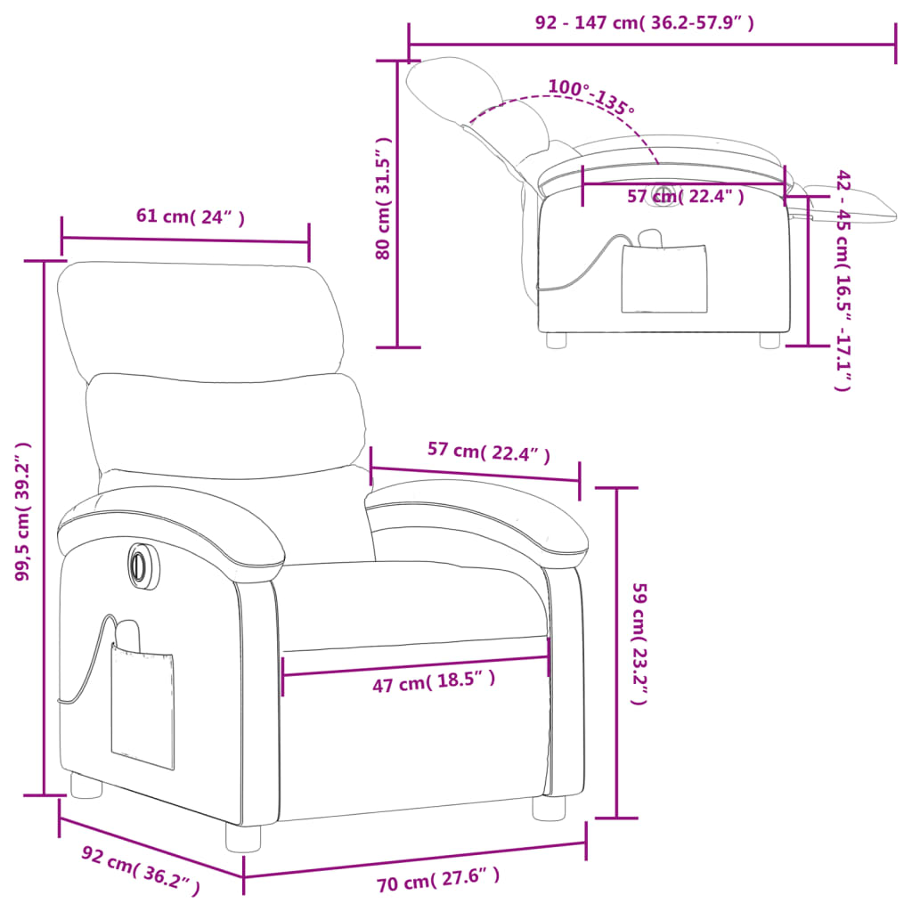 vidaXL Fauteuil de massage inclinable électrique Noir Tissu