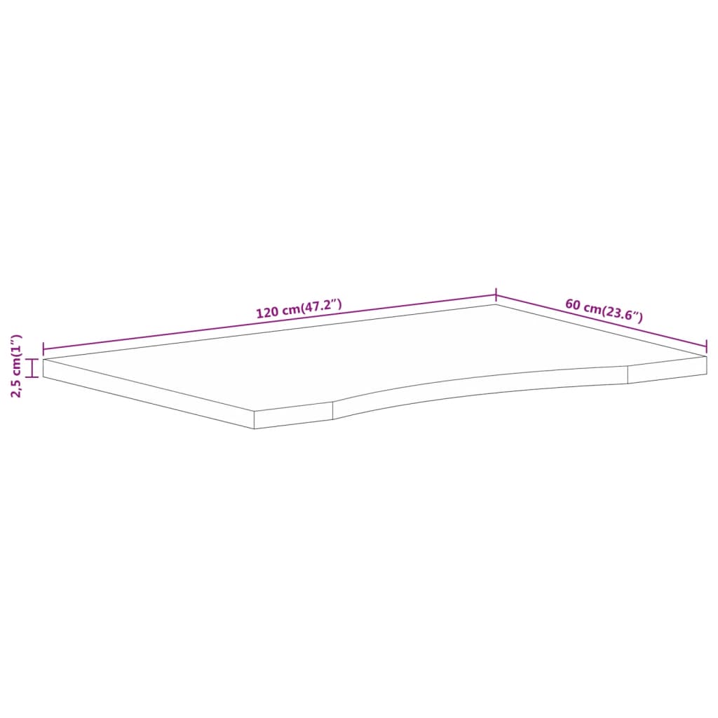 vidaXL Dessus de bureau avec courbe 120x60x2,5 cm manguier massif brut