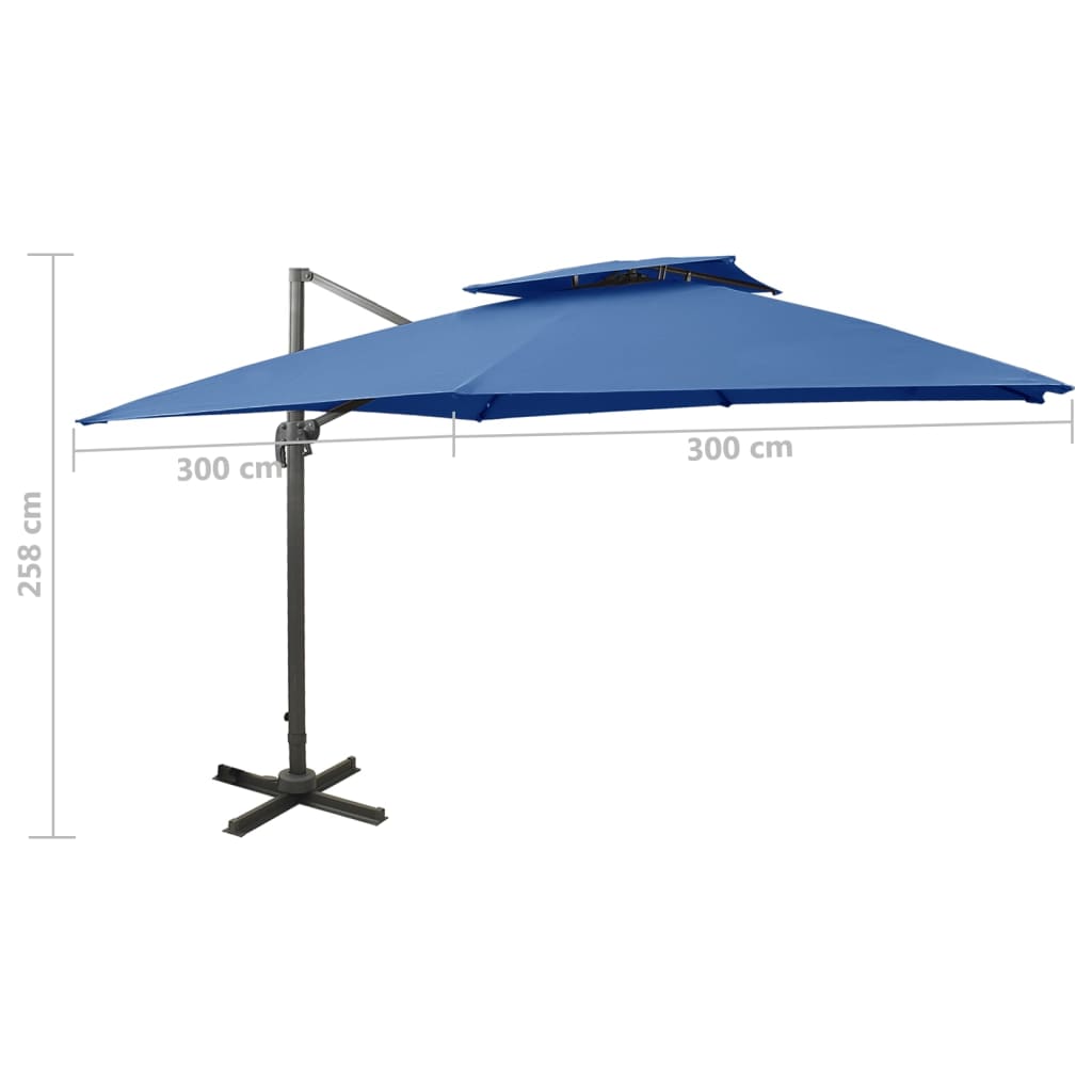 vidaXL Parasol de jardin en porte-à-faux avec double toit bleu azur