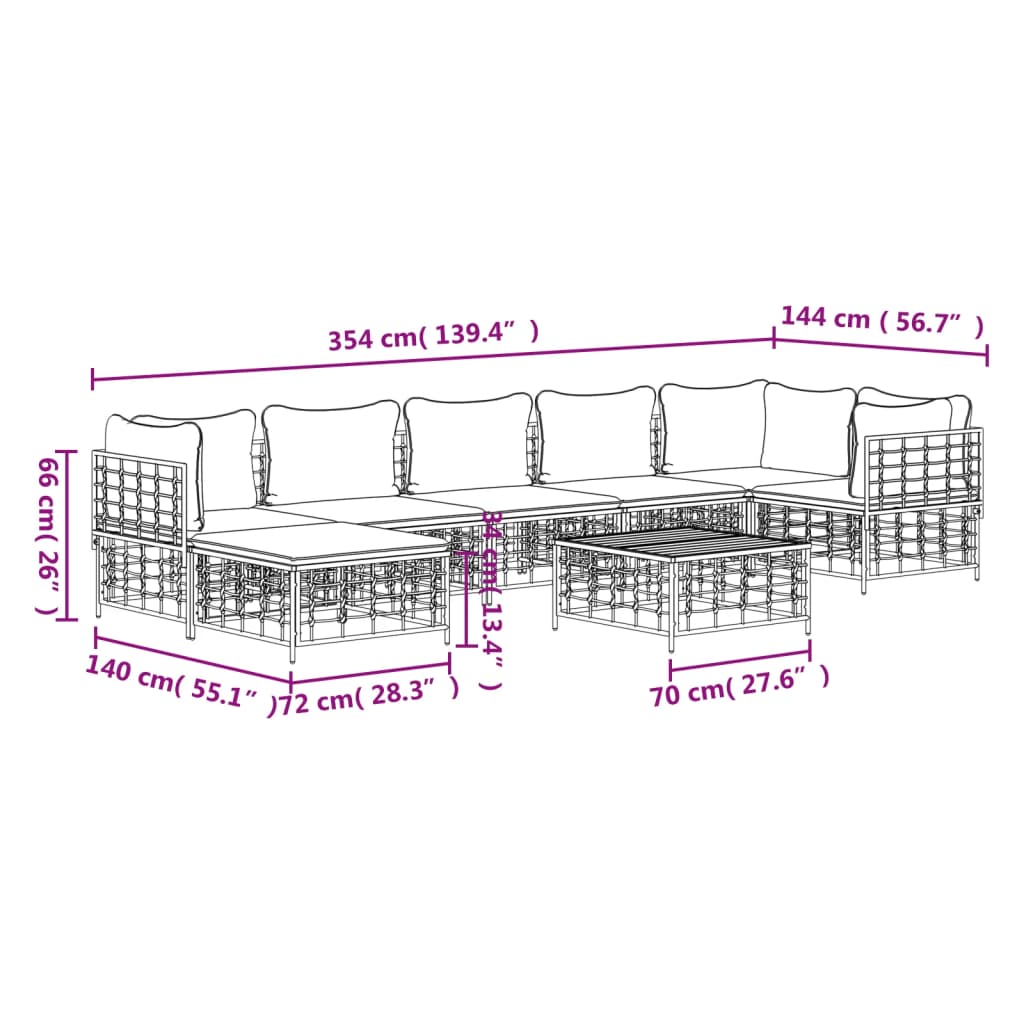 vidaXL Salon de jardin 8 pcs avec coussins anthracite résine tressée