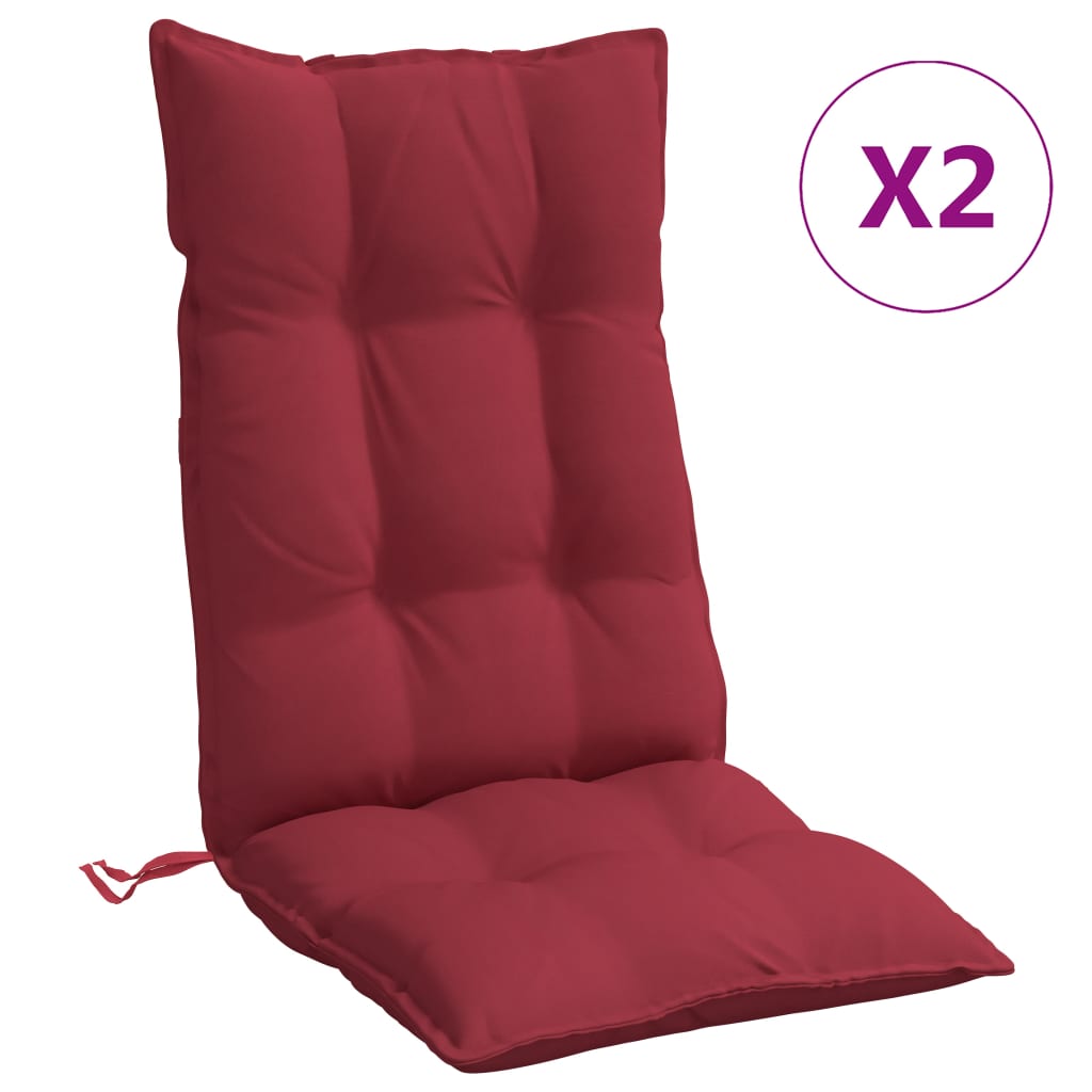 vidaXL Coussins de chaise à dossier haut lot de 2 rouge bordeaux