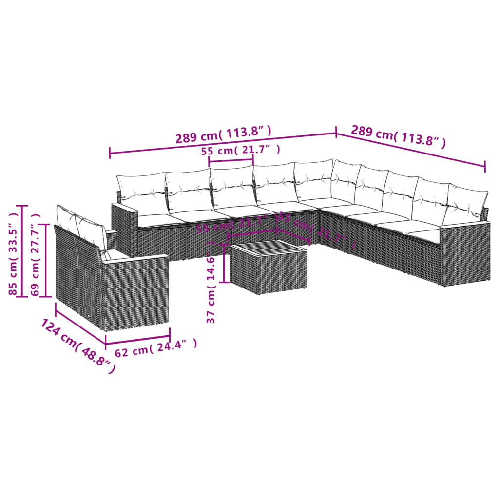 vidaXL Salon de jardin 12 pcs avec coussins noir résine tressée