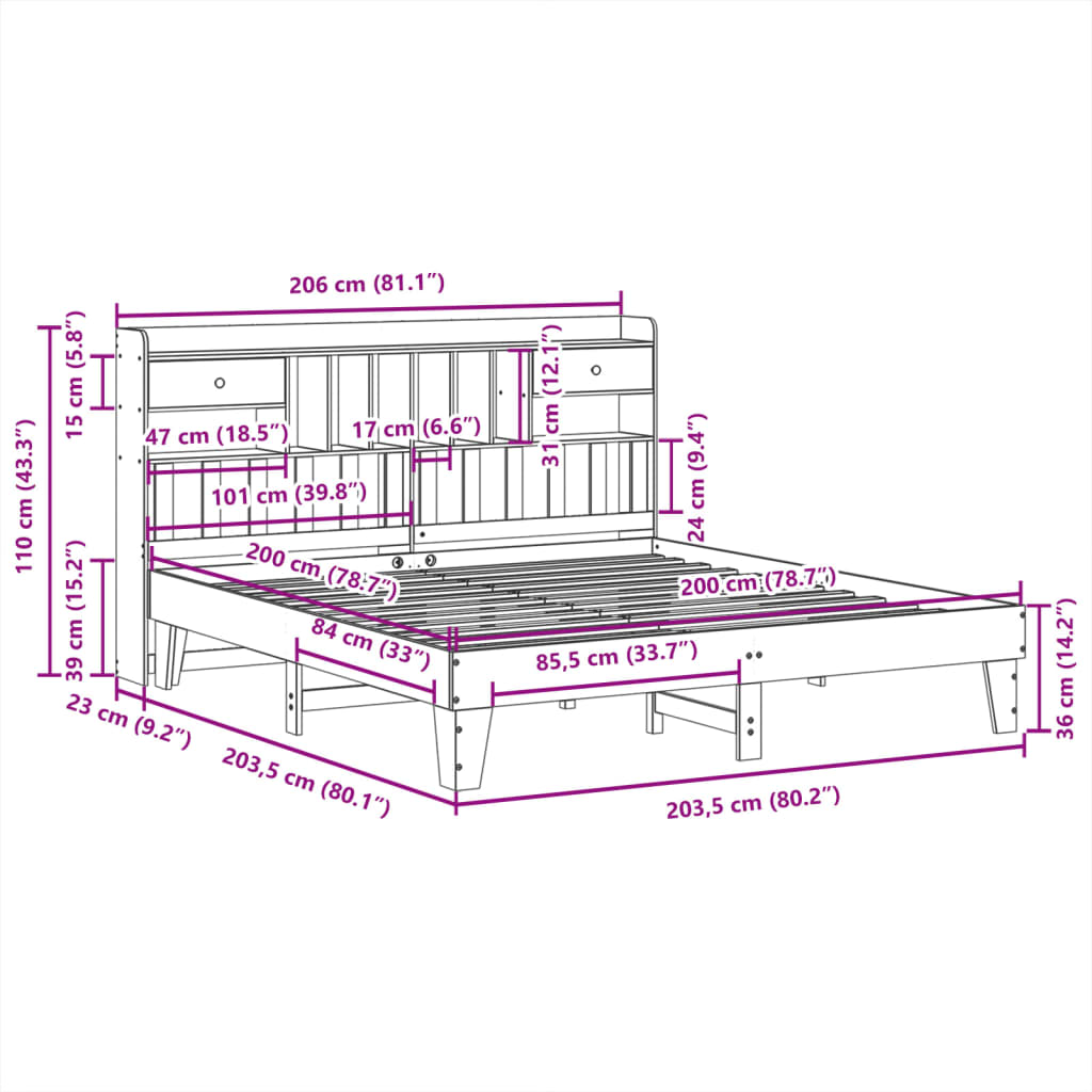 vidaXL Cadre de lit sans matelas cire marron 200x200cm bois pin massif