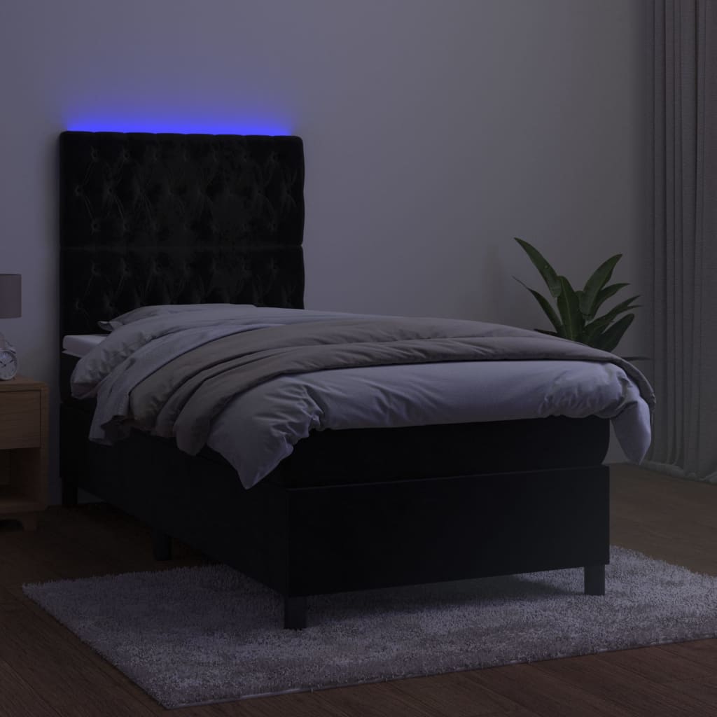 vidaXL Sommier à lattes de lit matelas et LED Noir 90x190 cm Velours