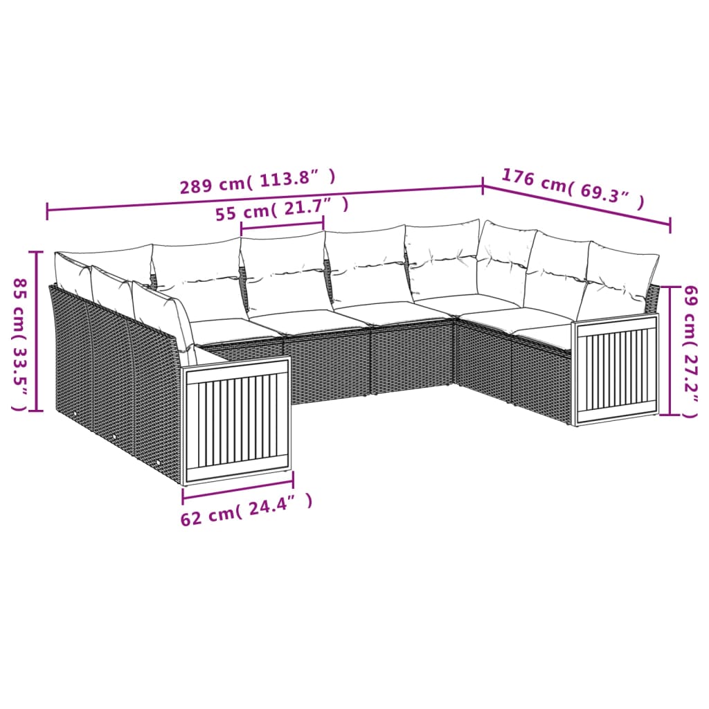 vidaXL Salon de jardin avec coussins 9 pcs beige résine tressée