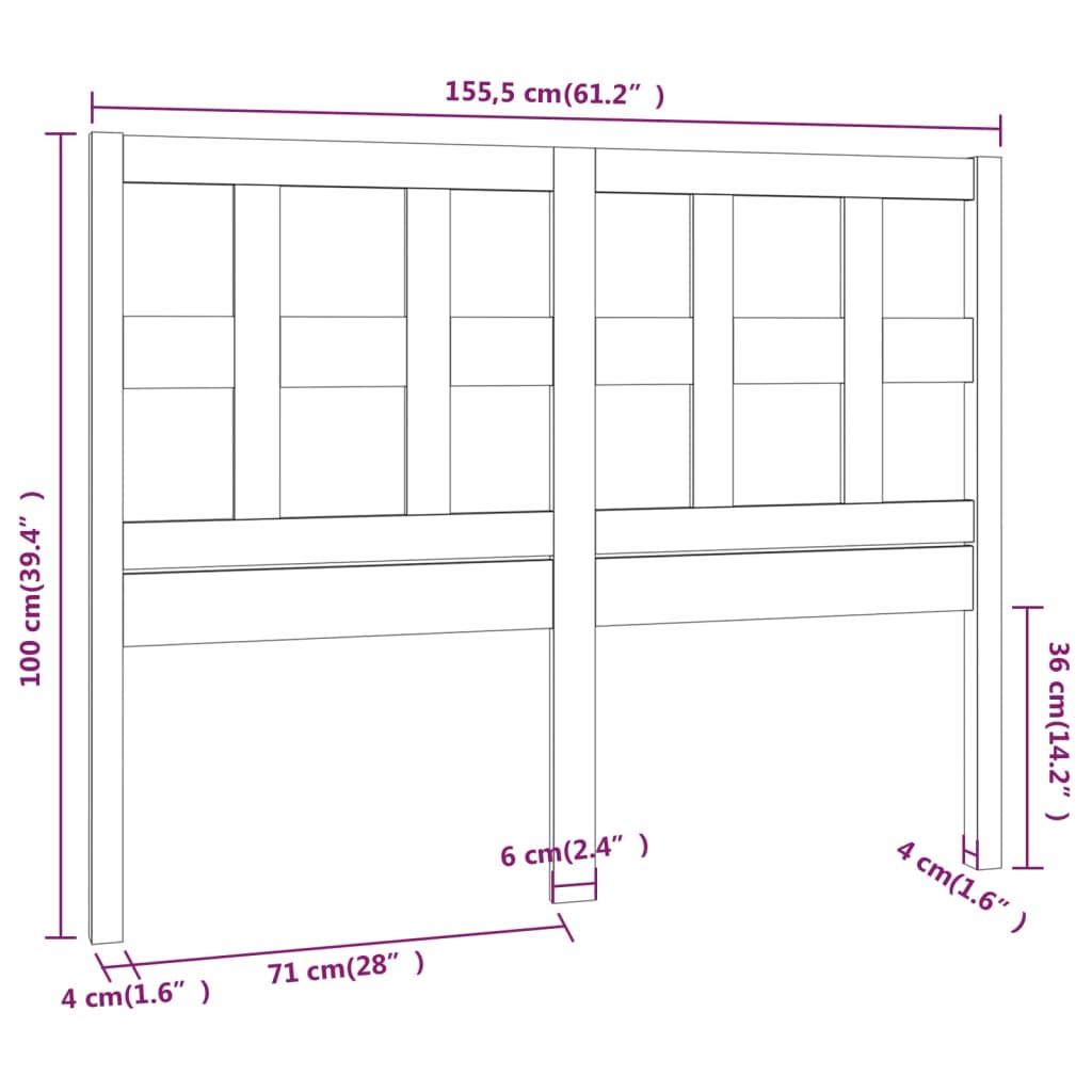 vidaXL Tête de lit Gris 155,5x4x100 cm Bois massif de pin