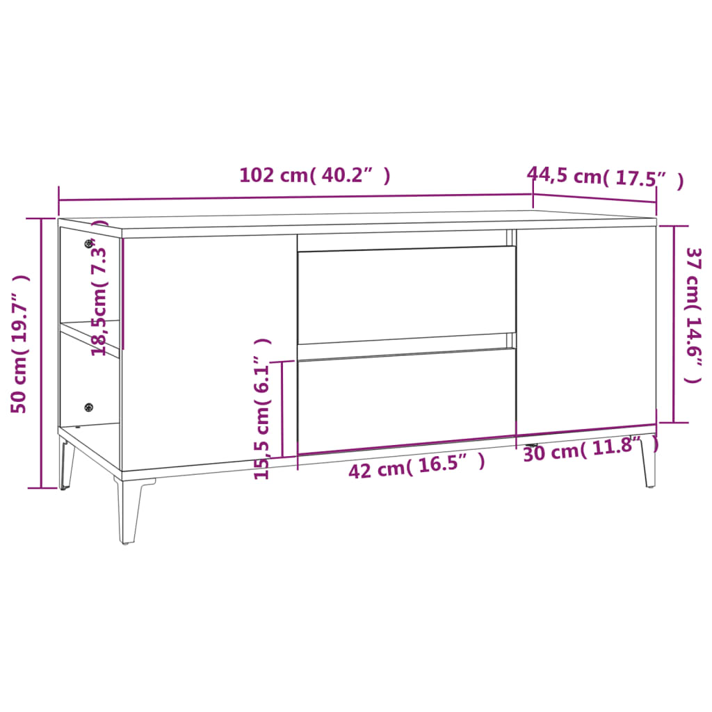 vidaXL Meuble TV Chêne sonoma 102x44,5x50 cm Bois d'ingénierie