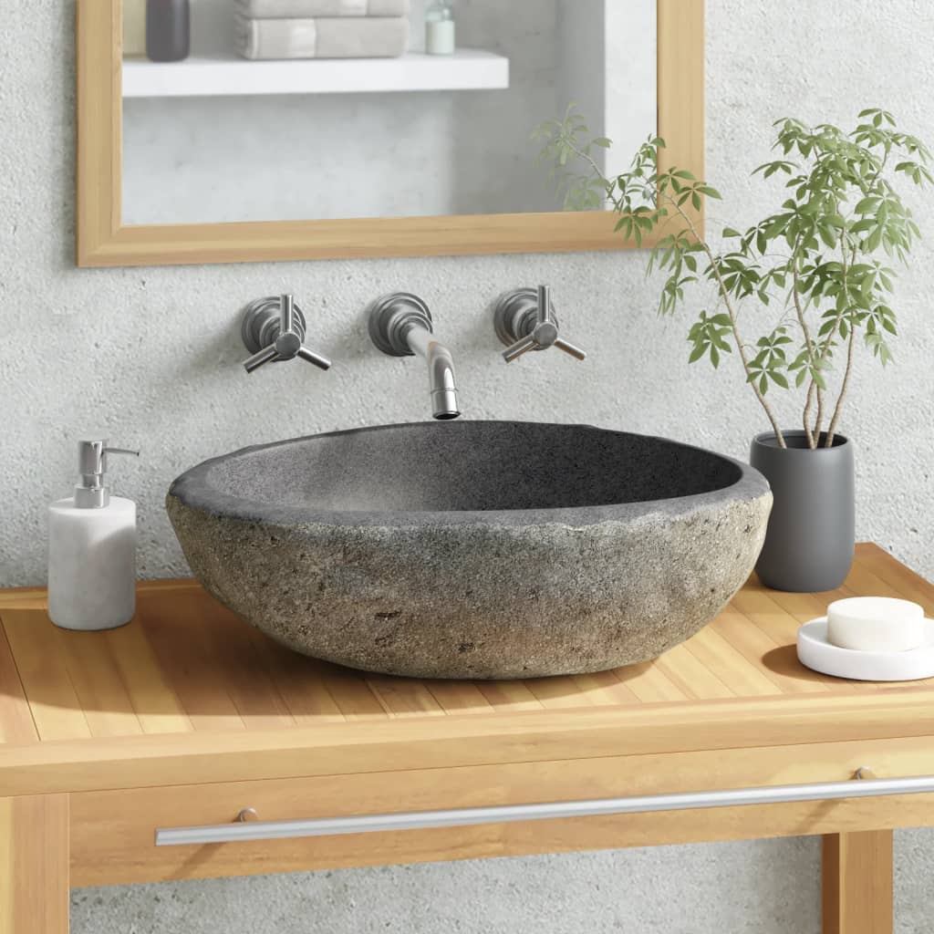 vidaXL Lavabo en pierre de rivière ovale (29-38)x(24-31) cm