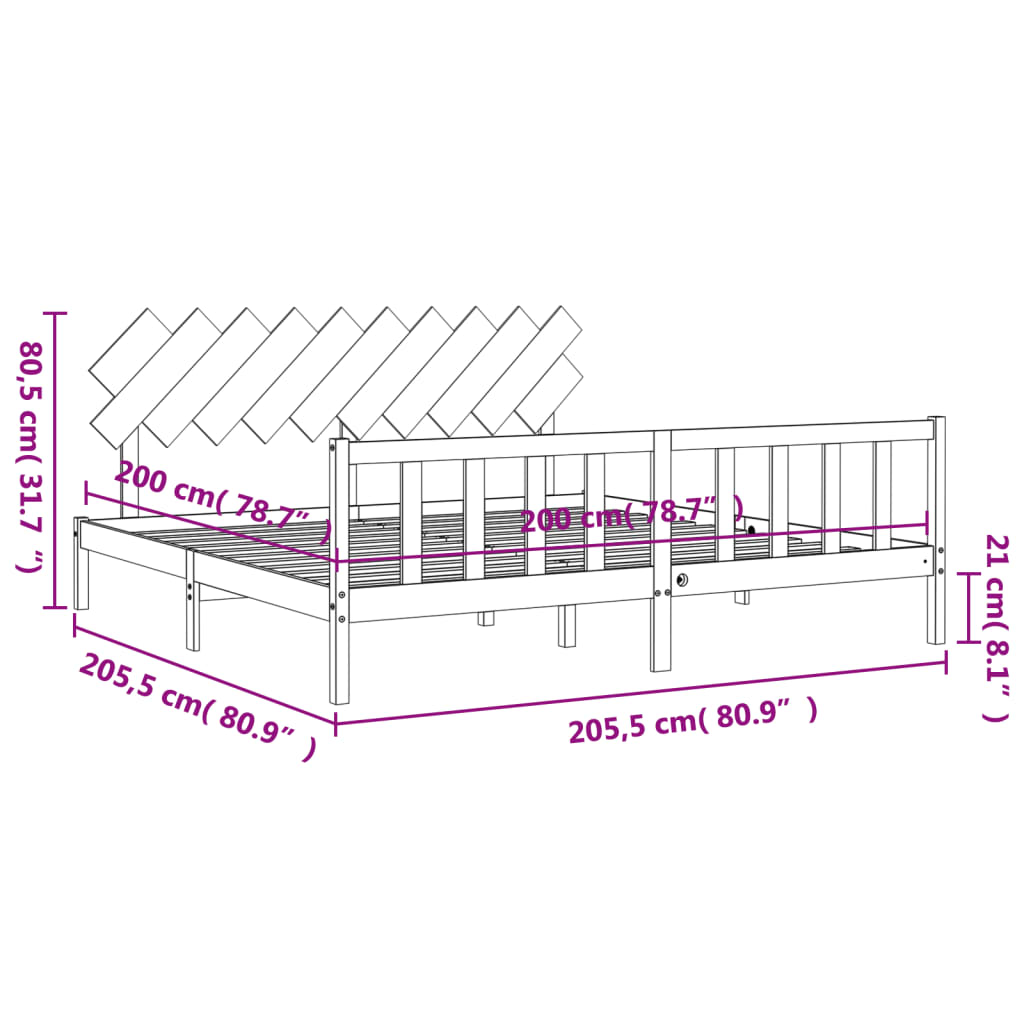 vidaXL Cadre de lit avec tête de lit 200x200 cm bois massif