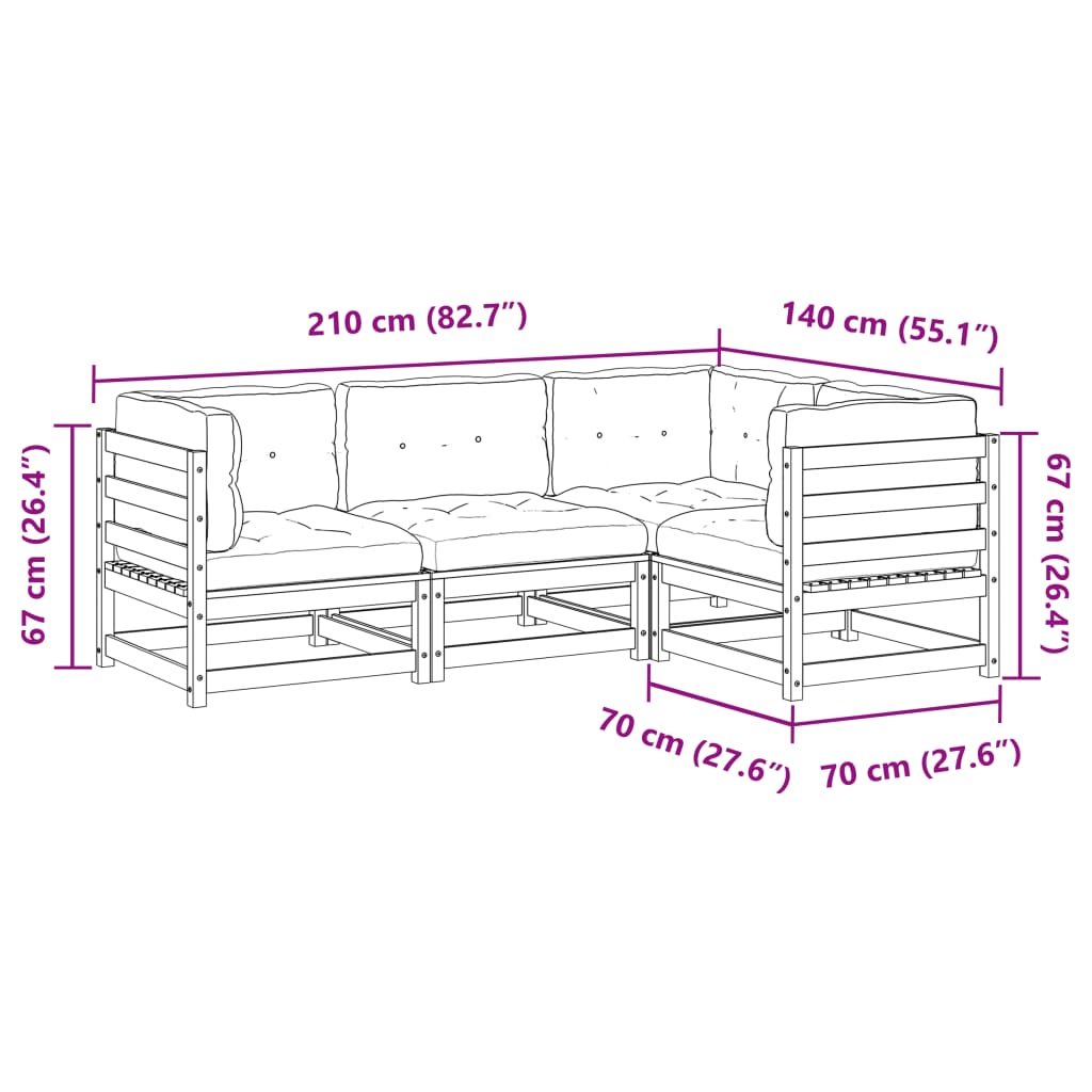 vidaXL Salon de jardin 4 pcs avec coussins bois de pin imprégné