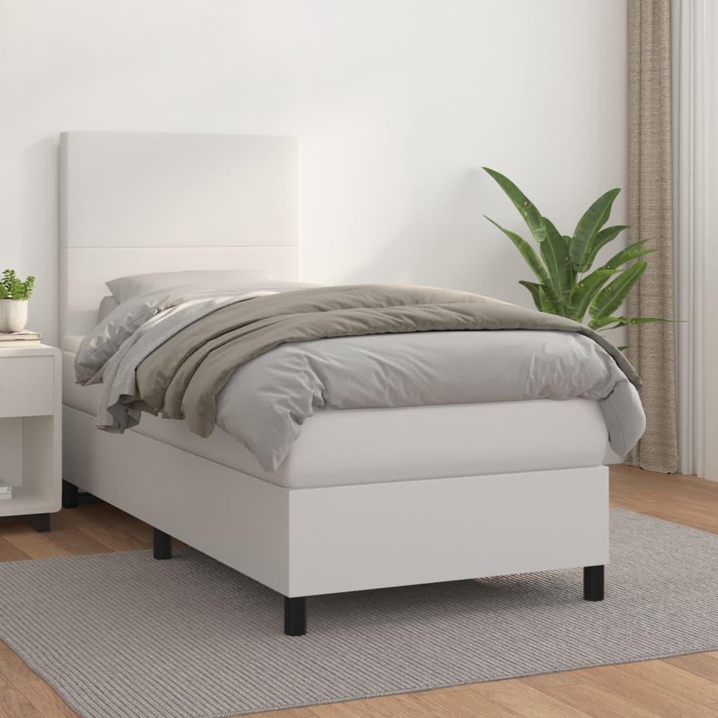 vidaXL Sommier à lattes de lit avec matelas Blanc 90x200 cm Similicuir