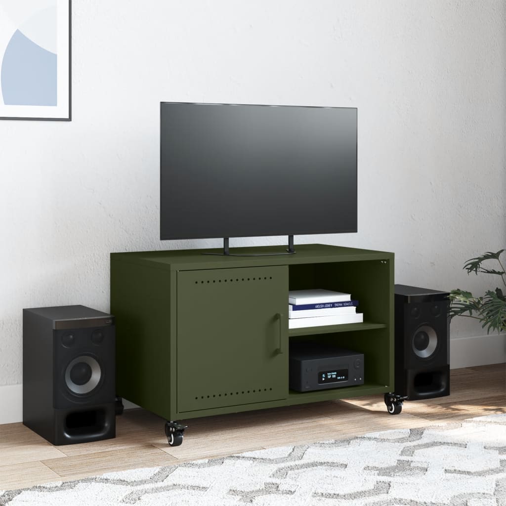 vidaXL Meuble TV vert olive 68x39x43,5 cm acier