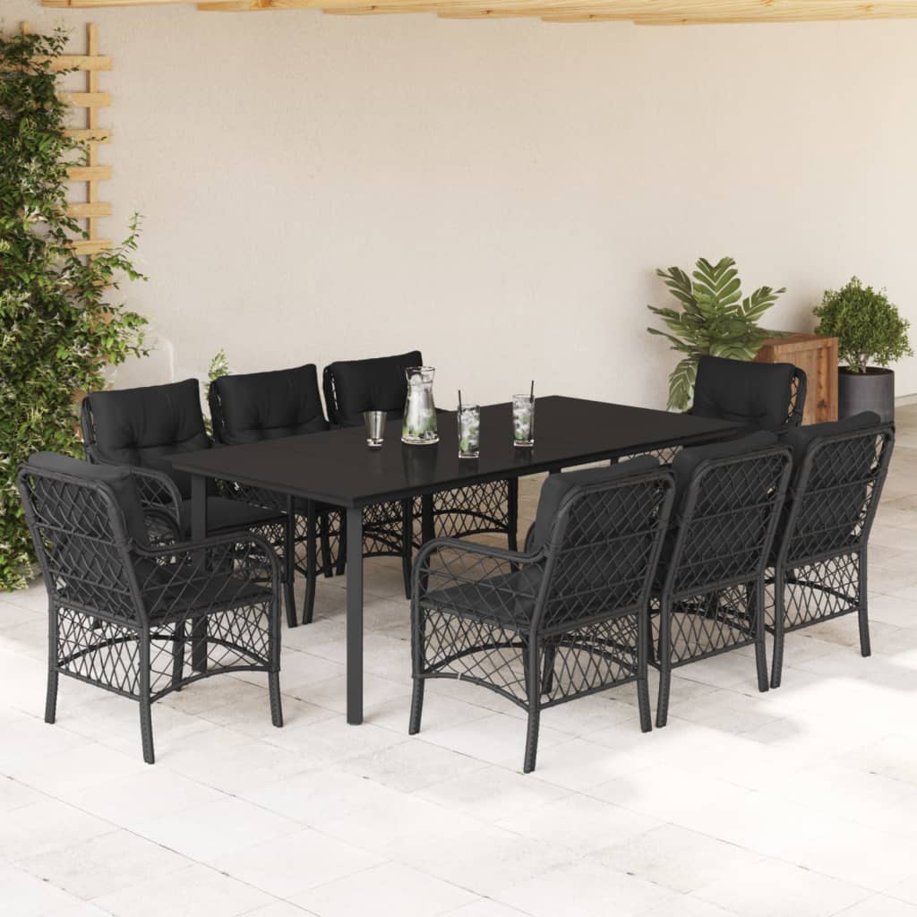 vidaXL Ensemble à manger de jardin 9pcs coussins noir résine tressée