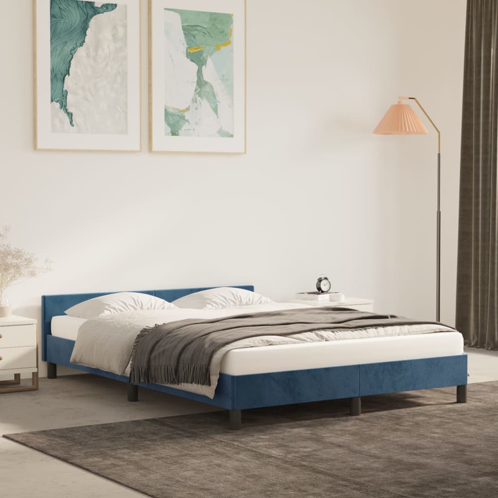 vidaXL Cadre de lit sans matelas bleu foncé 140x190 cm velours